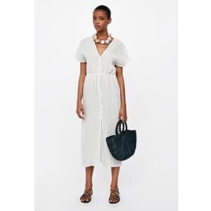 Zara Accessories Sz Small Jumpsuit Cream Stripe Cap Sleeve Beach Resort Nautical